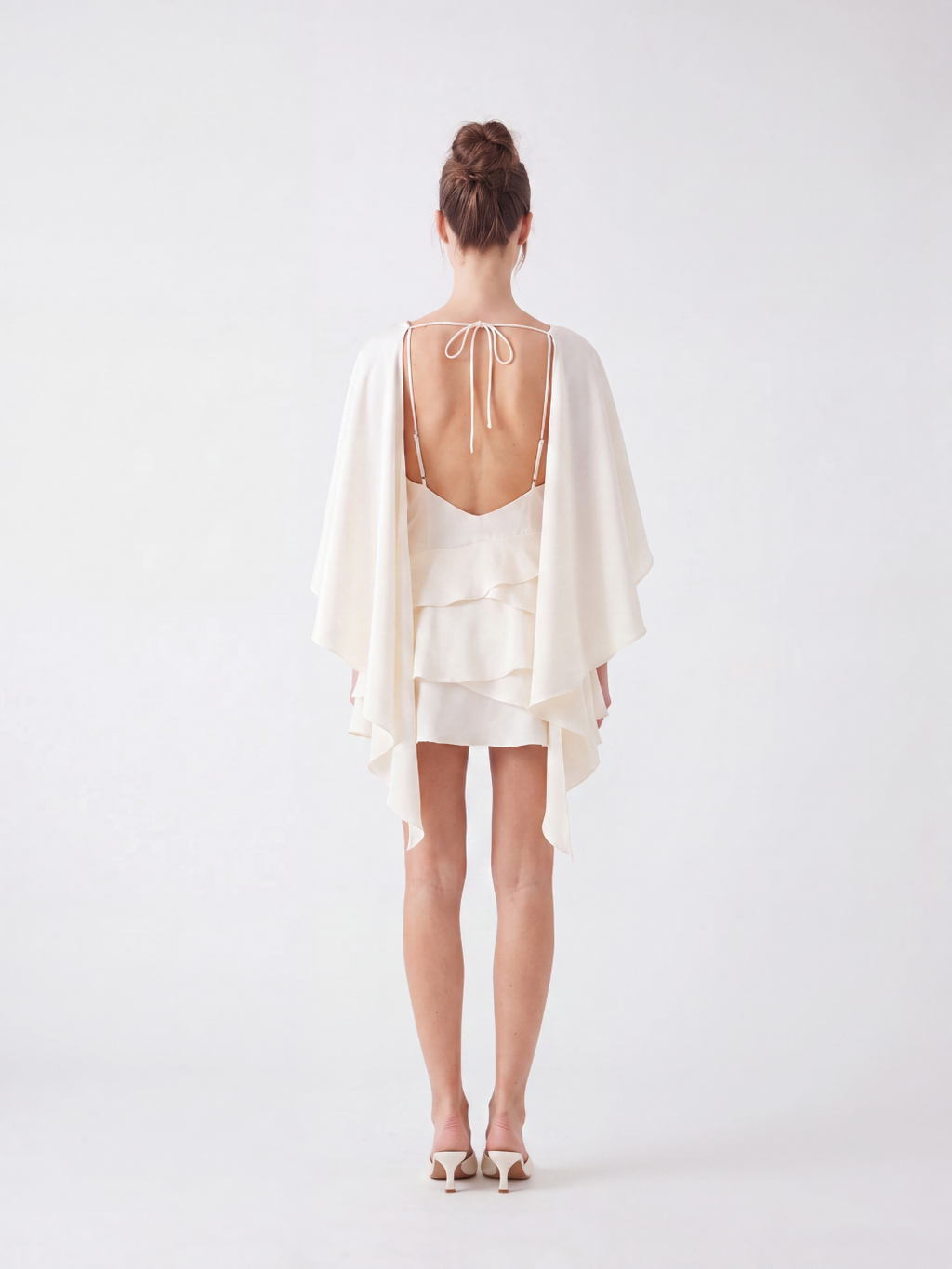 LISSANDRA Women's Satin Cape Ruffle-Tier Mini Dress