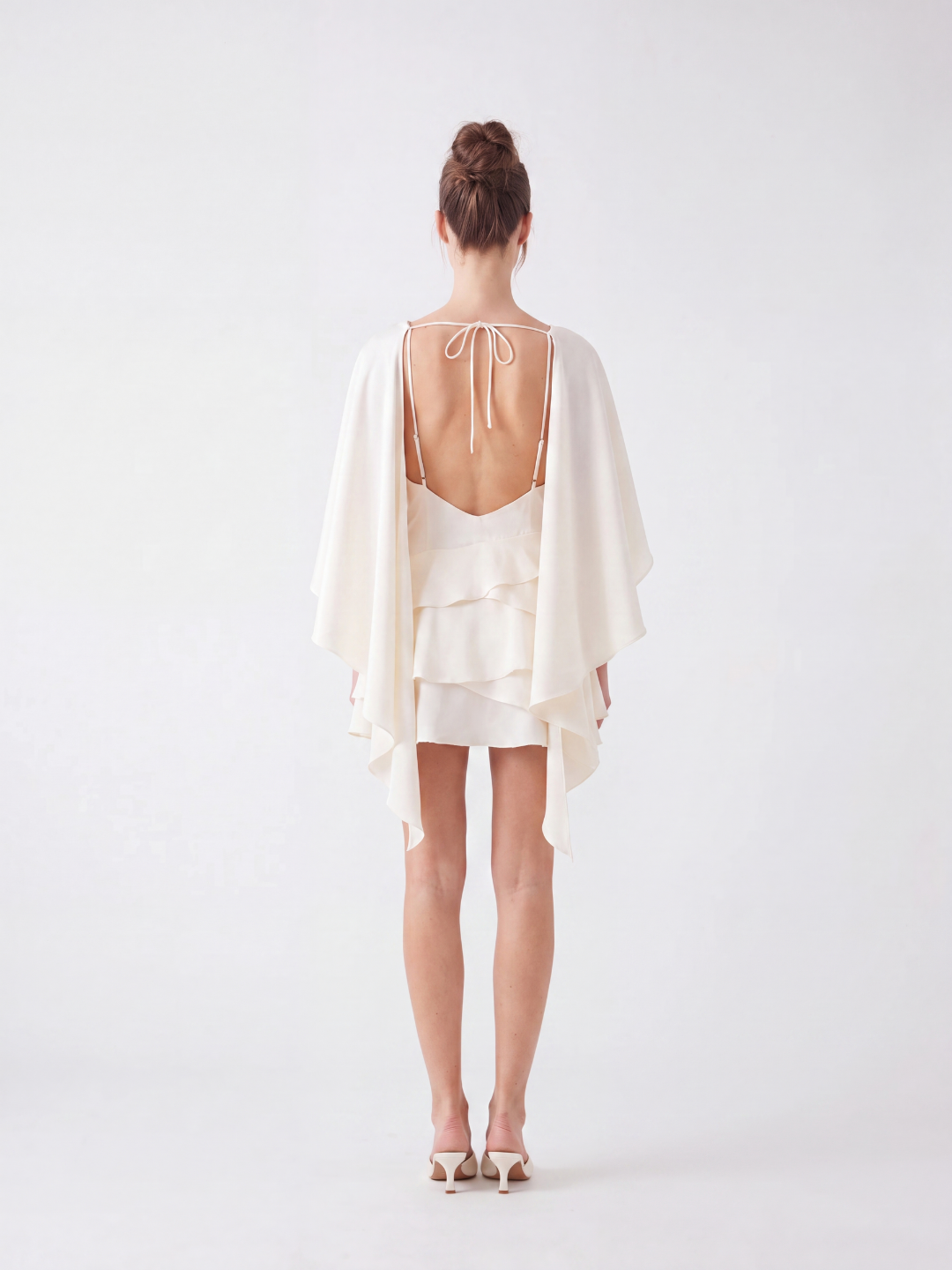 LISSANDRA Women's Satin Cape Ruffle-Tier Mini Dress