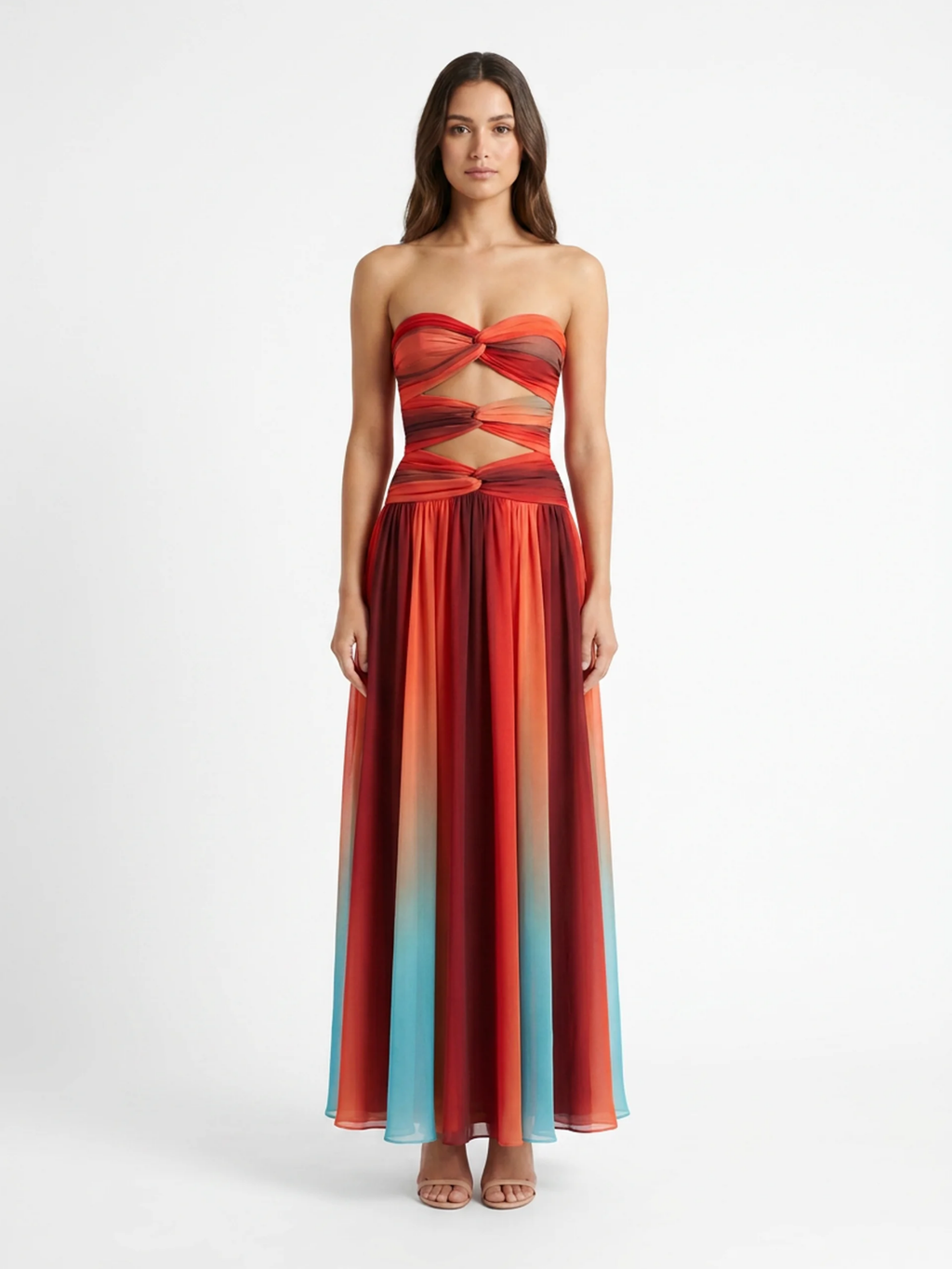 YSOLDE Women's Strapless Cut-Out Ombré Maxi Dress