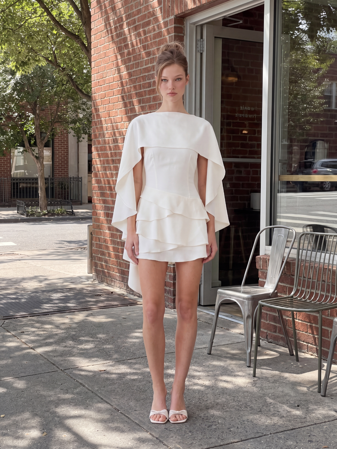 LISSANDRA Women's Satin Cape Ruffle-Tier Mini Dress