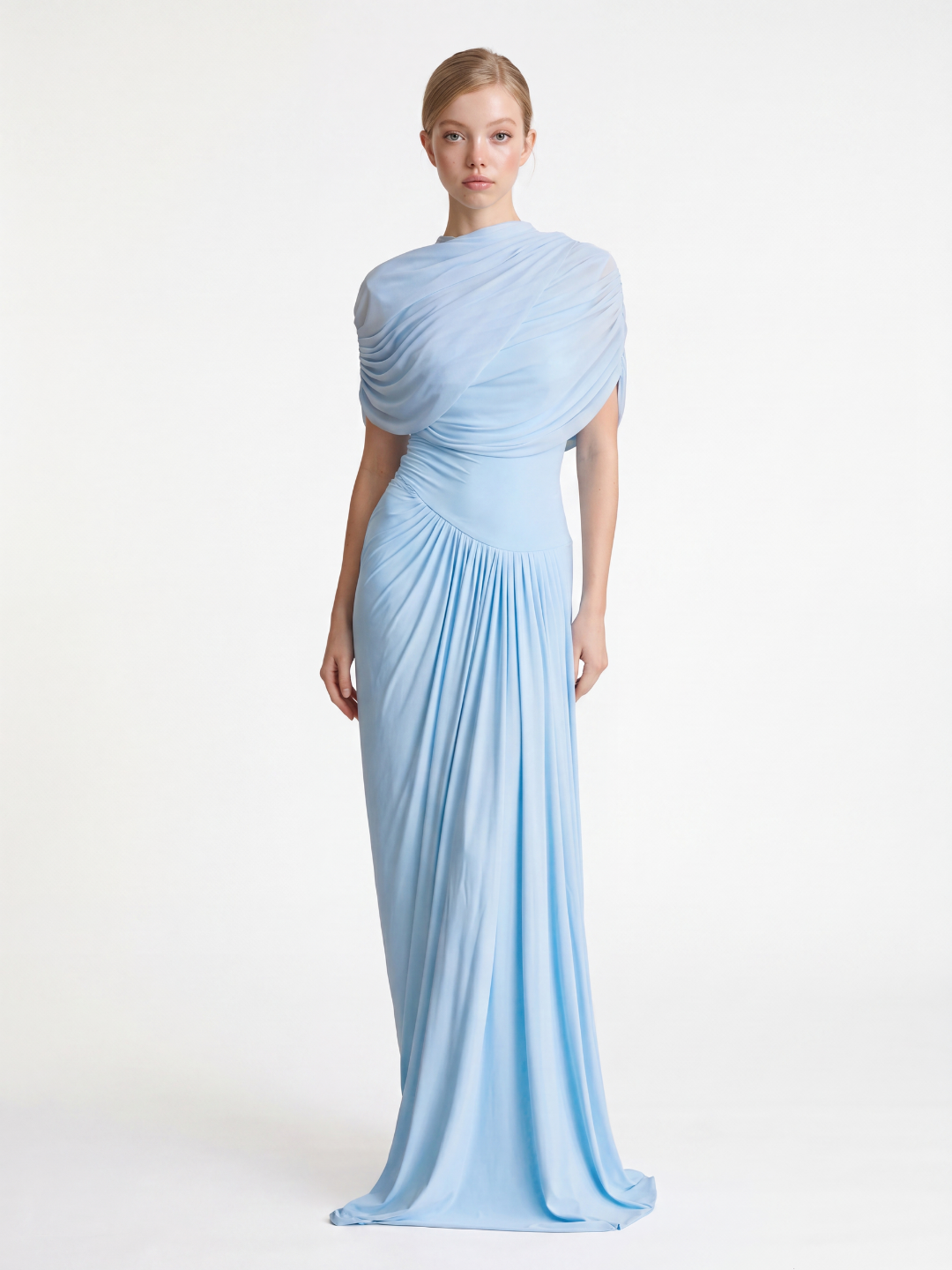 CORISANDE Women's Draped Pleated High-Neck Maxi Dress