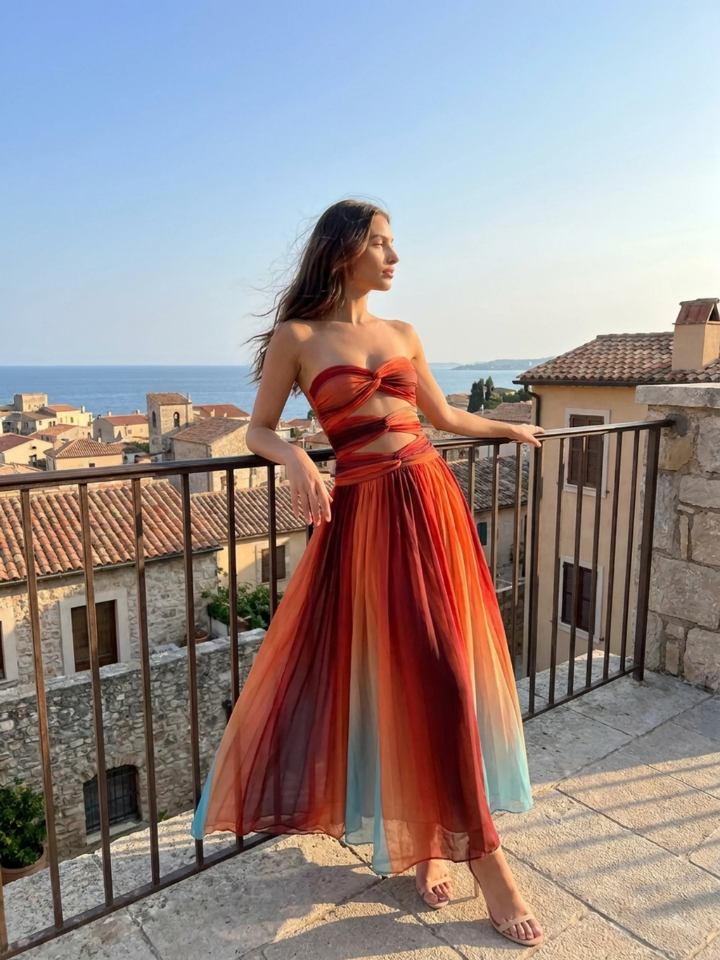 YSOLDE Women's Strapless Cut-Out Ombré Maxi Dress