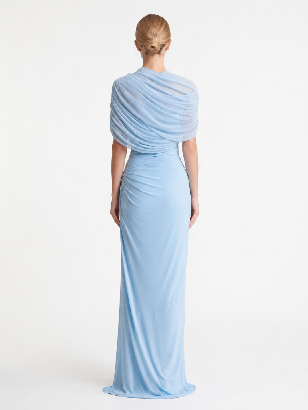 CORISANDE Women's Draped Pleated High-Neck Maxi Dress