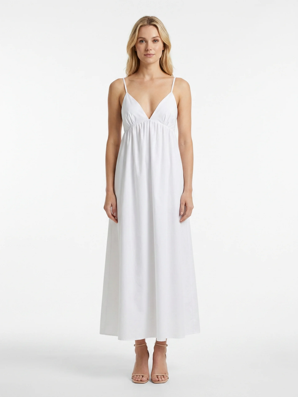 WINNIFRED Women's V-Neck Open-Back Cotton Maxi Dress
