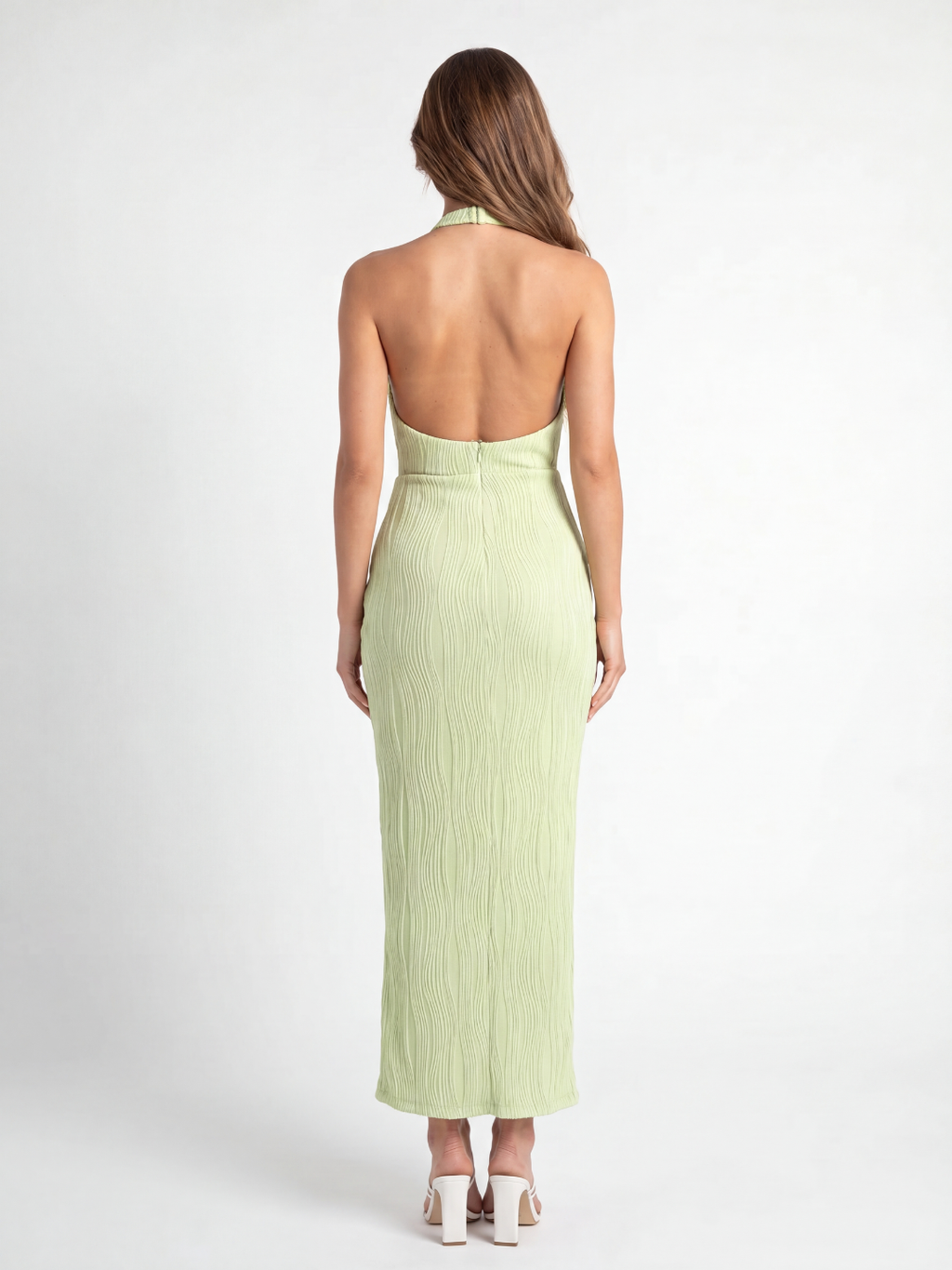 TESSALY Women's High-Neck Pleated Asymmetric Wrap Maxi Dress