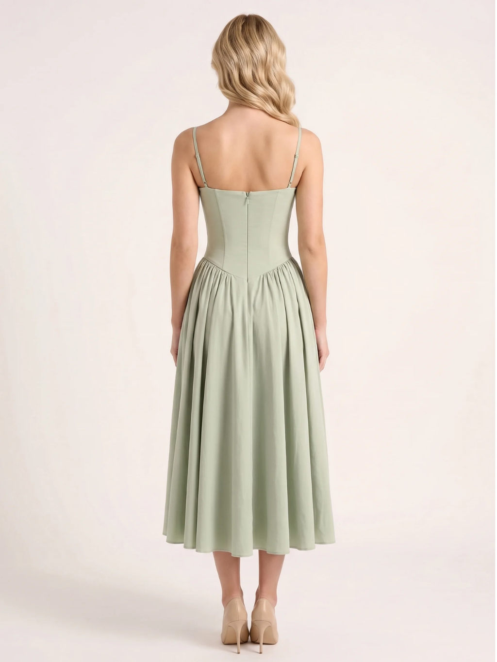 ZAHA Women's Strapless Corset Bodice Full-Skirt Midi Dress