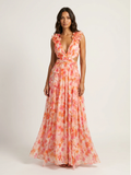 CYRIELLE Women's Floral Plunge Cut-Out Chiffon Maxi Dress