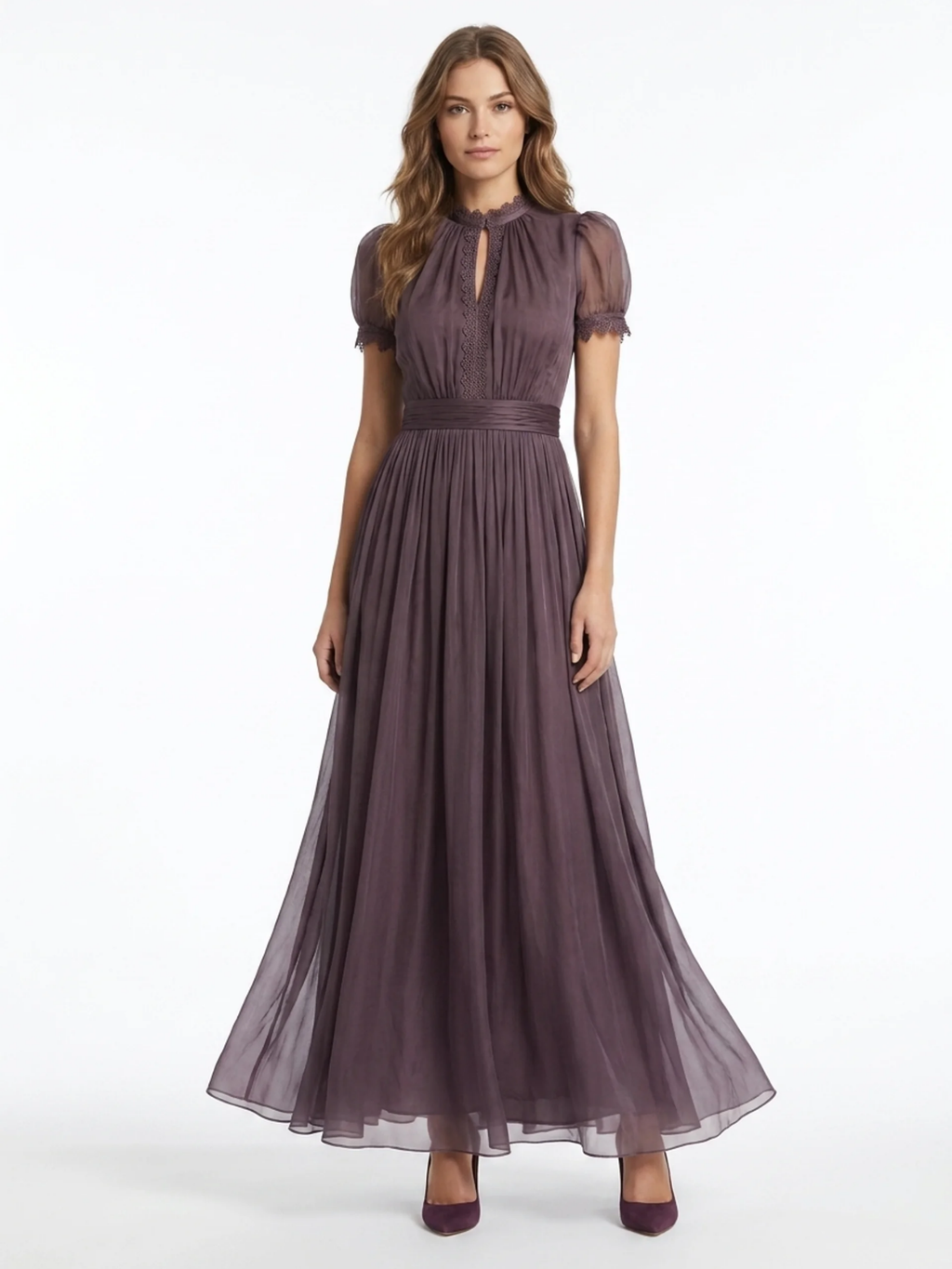 TULLIA Women's Lace Keyhole Chiffon Maxi Dress