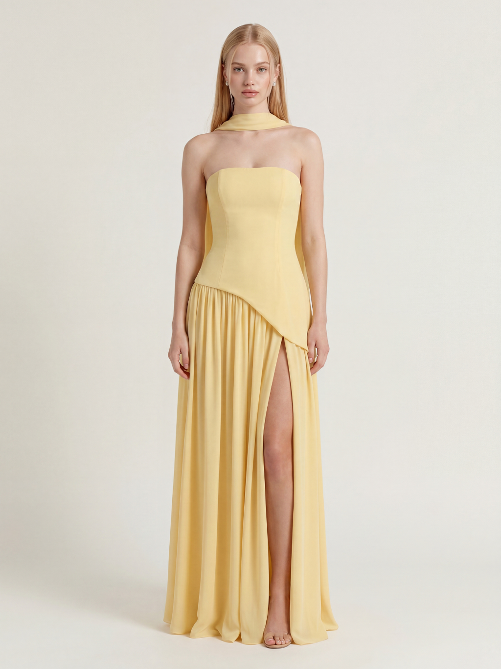 SABLE Women's Strapless Asymmetric Contrast Maxi Dress with Choker