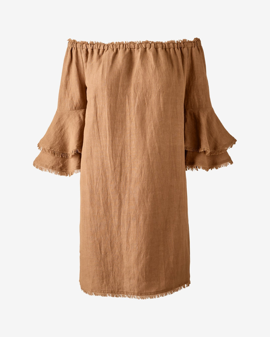 AMBERLYNN Women's Off-the-Shoulder Tiered-Sleeve Linen Shift Dress