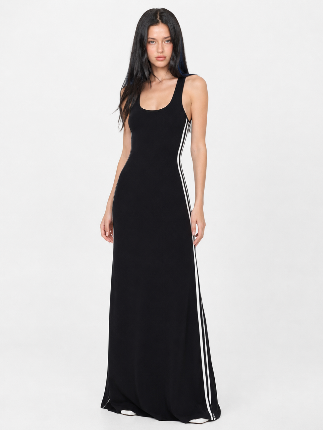 ZENOBIA Women's Side-Stripe Racerback Bodycon Tank Maxi Dress