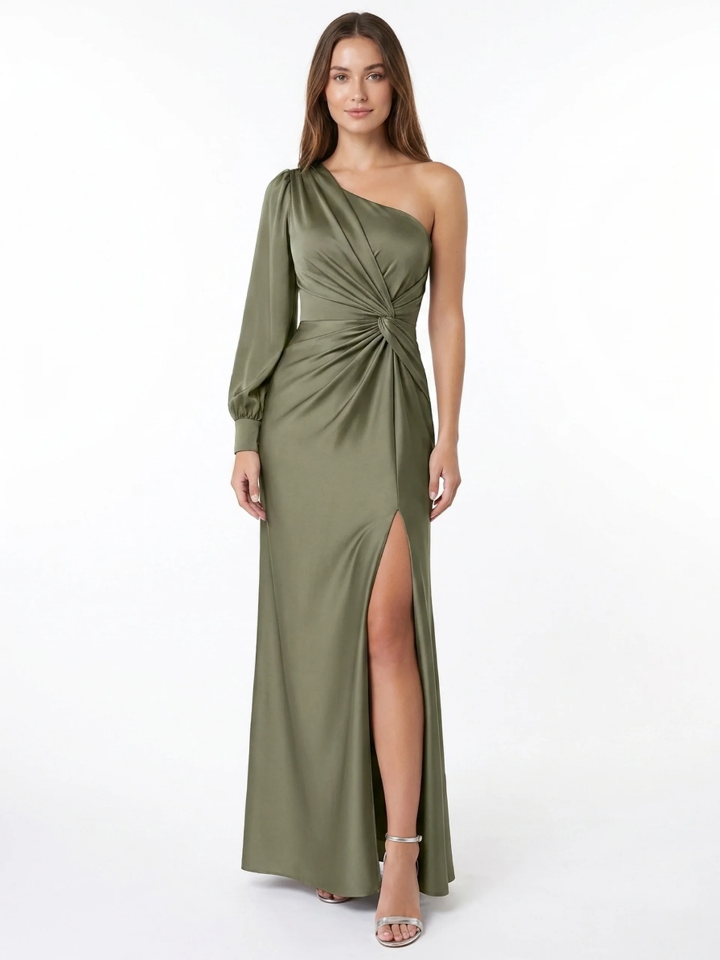IVORINE Women's One-Shoulder Slit Satin Maxi Dress