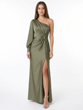 IVORINE Women's One-Shoulder Slit Satin Maxi Dress