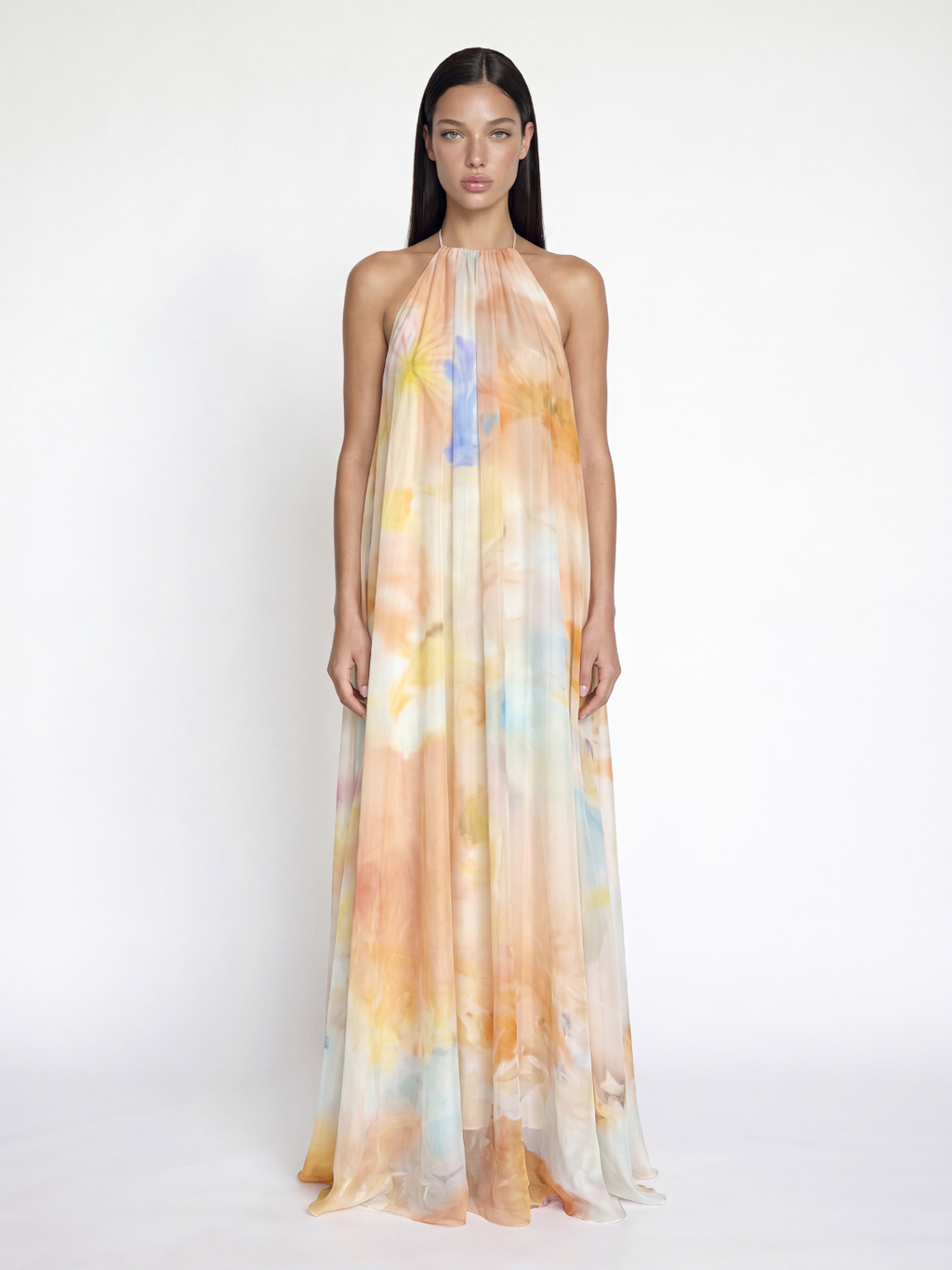 WRENNA Women's Printed Halter Backless Flowing Maxi Dress