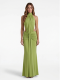 BELINDA Women's Halter Neck Side-Cutout Ruched Waist Maxi Dress