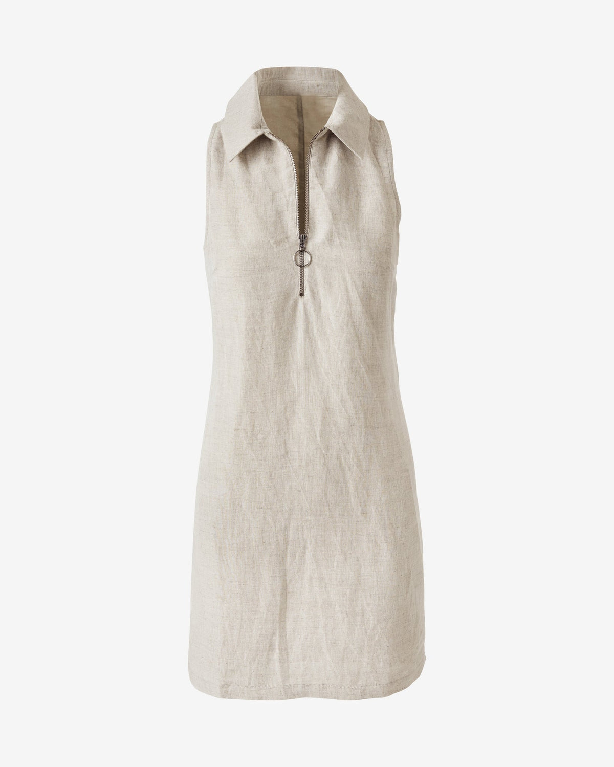 FANTINE Women's Sleeveless Zip-Detail Linen Collared Shift Dress with Pocket