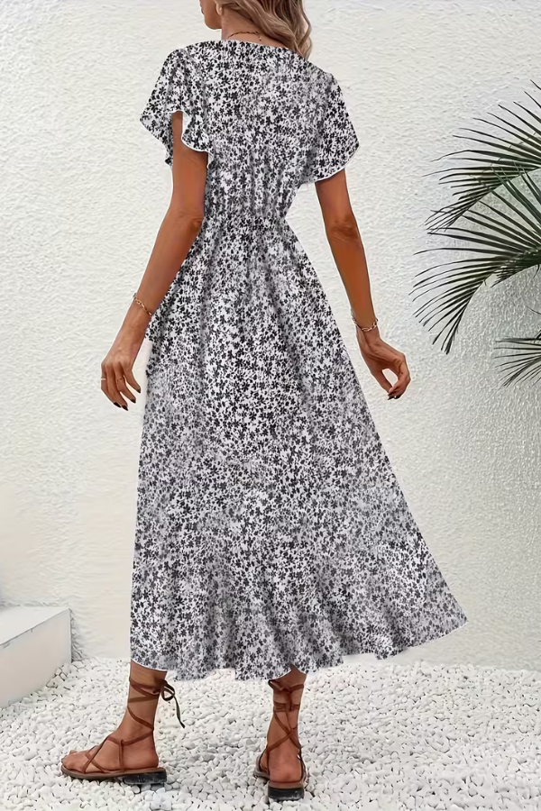 JORUNN Women's Short Sleeve Floral Print Wrap Maxi Dress