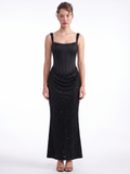 ETTAMAE Women's Corset Midi Dress with Embellished Skirt