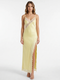 ELOWYN Women's Satin Lace-Trim Slip Maxi Dress