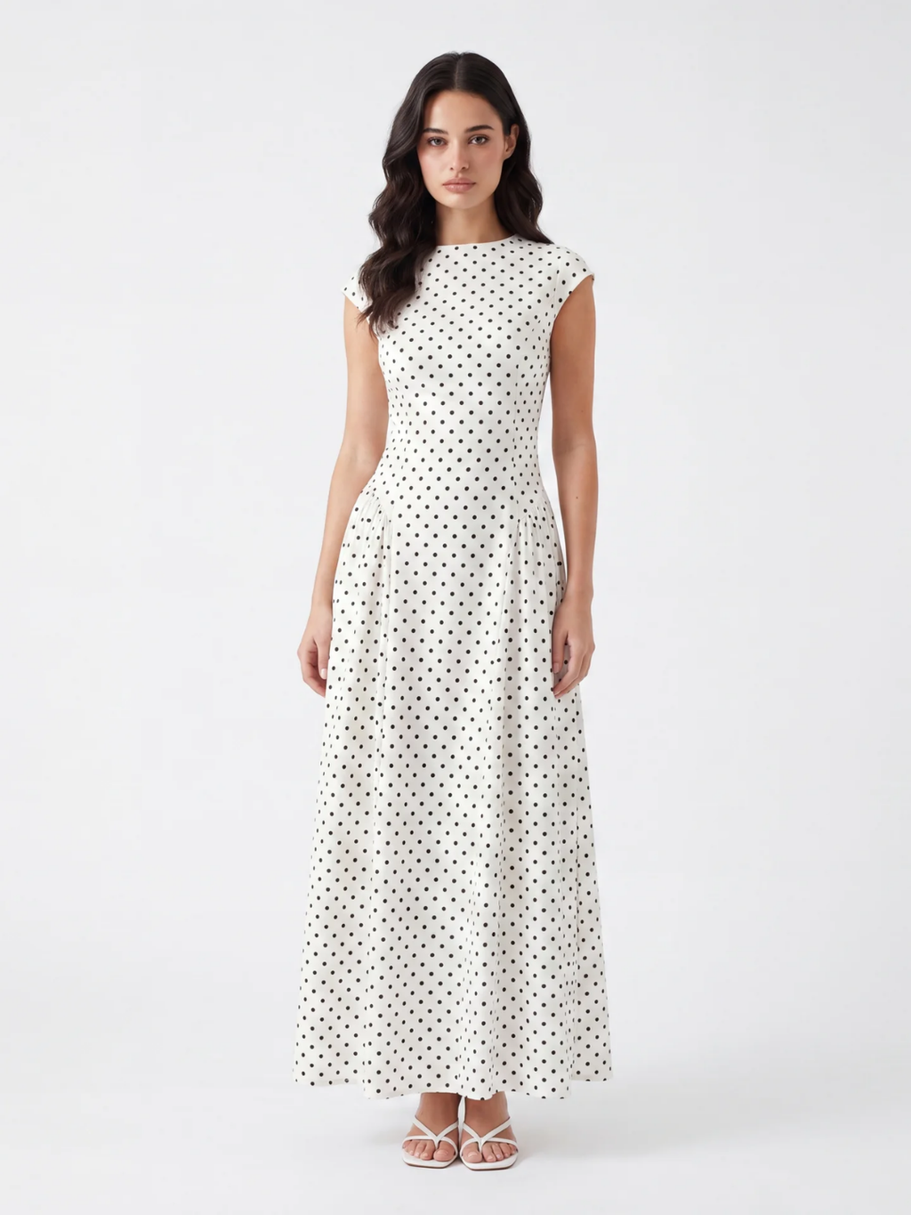 YSEULTA Women's Polka Dot Cap Sleeve A-Line Maxi Dress
