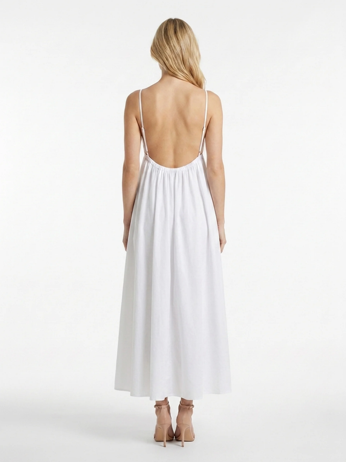 WINNIFRED Women's V-Neck Open-Back Cotton Maxi Dress