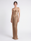 RAFFAELLA Women's Pleated Corset Bustier Maxi Dress