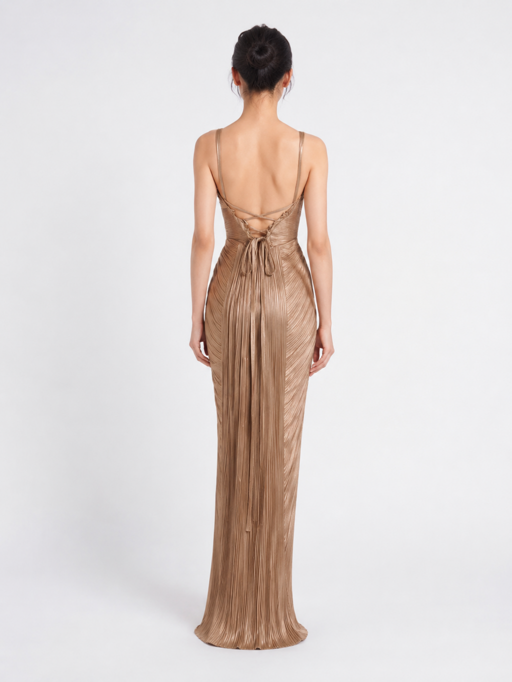 RAFFAELLA Women's Pleated Corset Bustier Maxi Dress