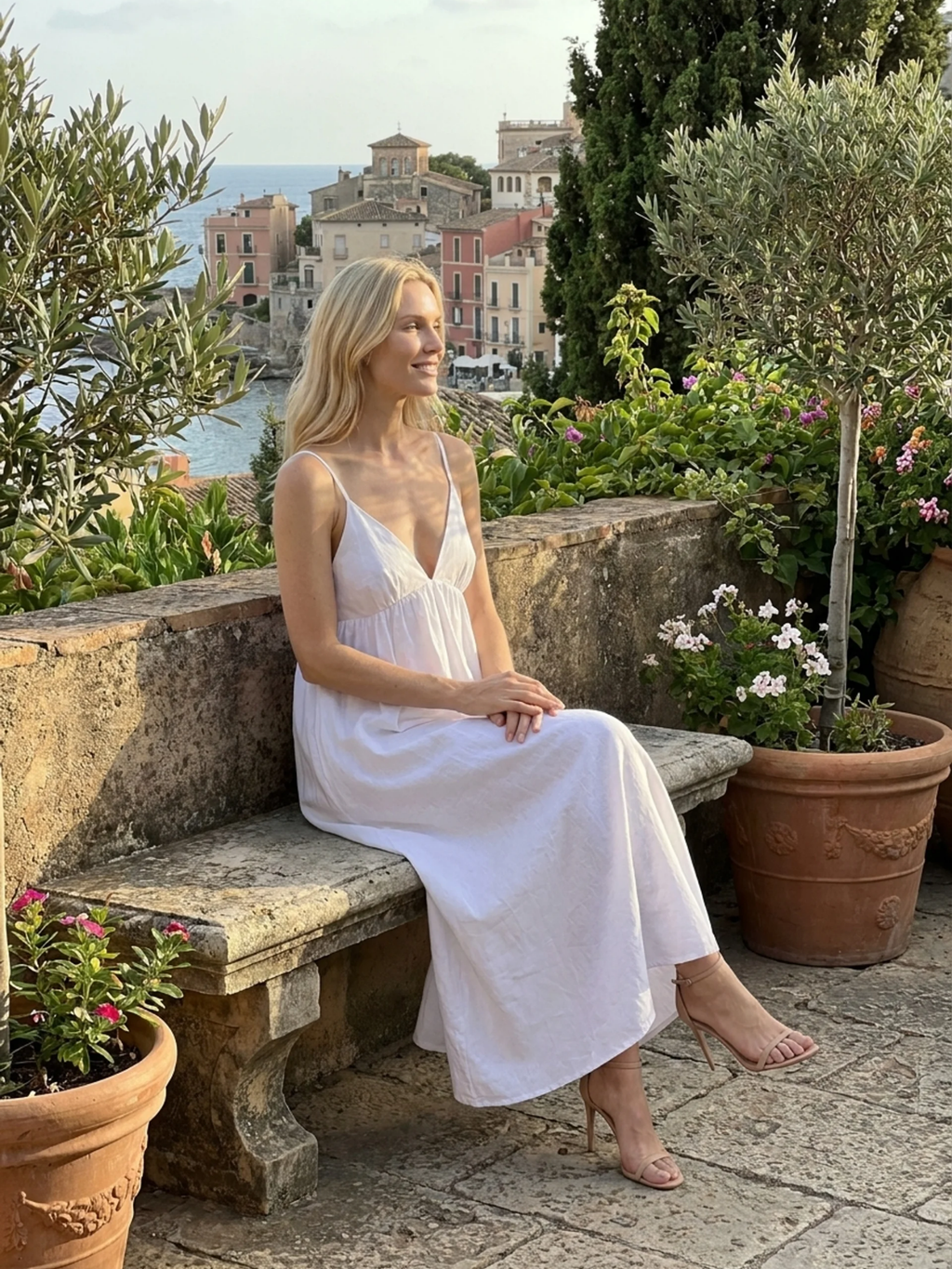 WINNIFRED Women's V-Neck Open-Back Cotton Maxi Dress