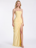 WINDHAM Women's Strapless Ruched High-Slit Maxi Dress