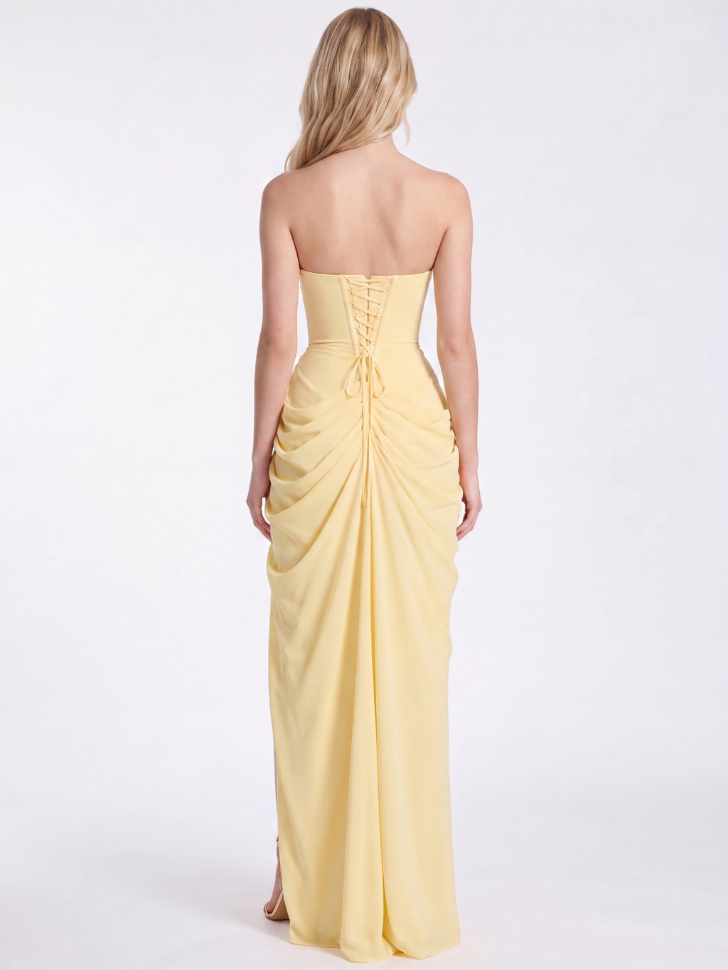 WINDHAM Women's Strapless Ruched High-Slit Maxi Dress