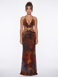 ROSALIND Women's Animal Print Deep Plunge Halterneck Maxi Dress