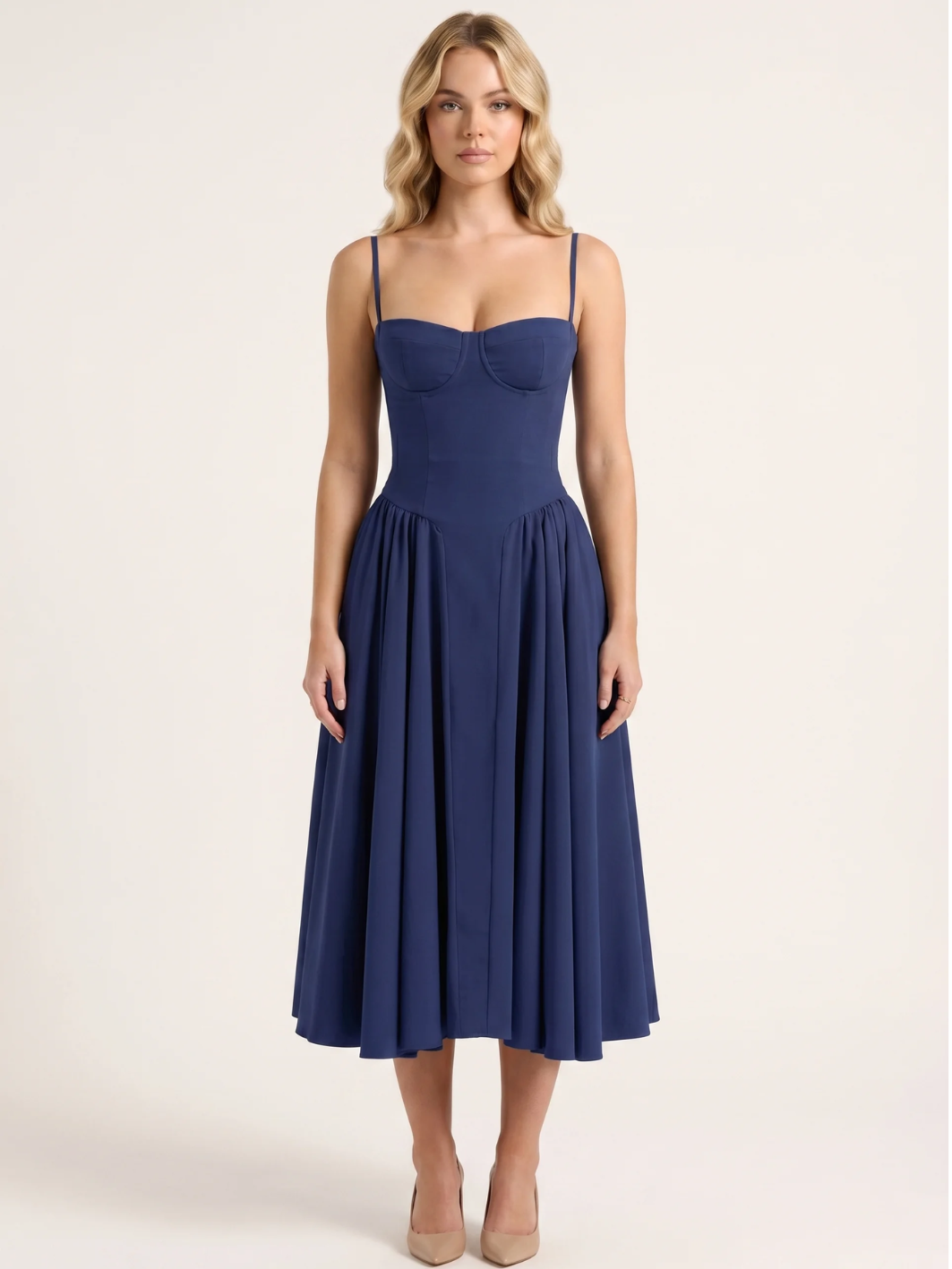 ZAHA Women's Strapless Corset Bodice Full-Skirt Midi Dress