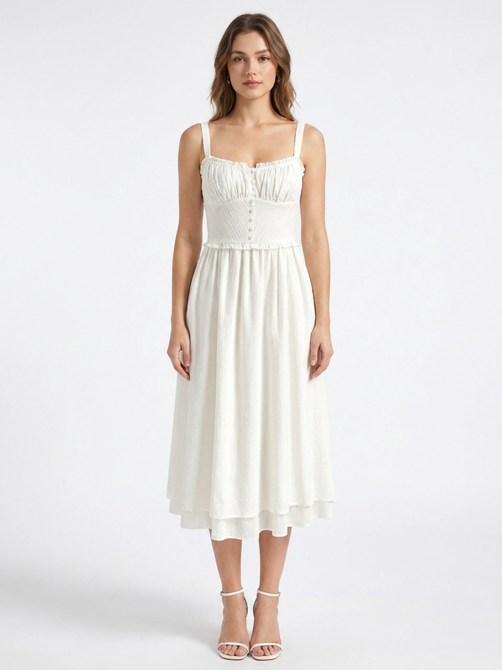 AMBEROUX Women's Ruffle Hem Button-Front Cami Midi Dress