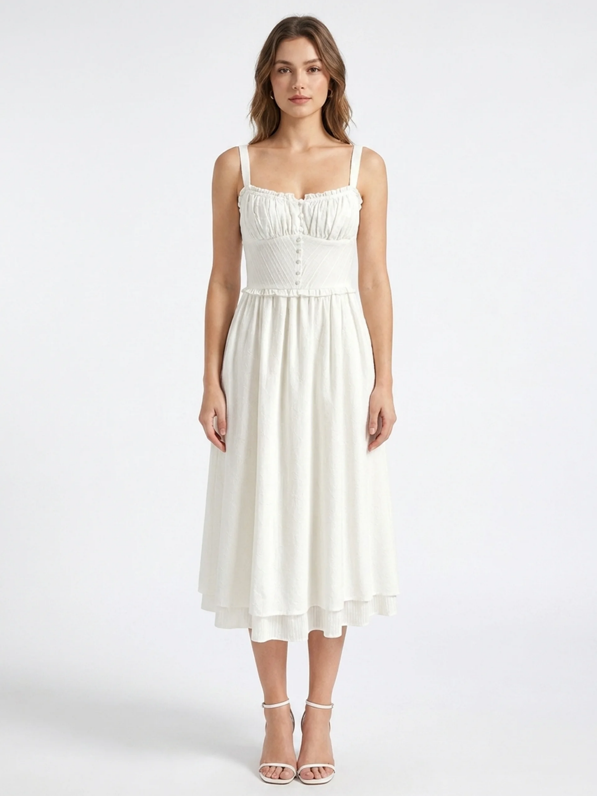 AMBEROUX Women's Ruffle Hem Button-Front Cami Midi Dress