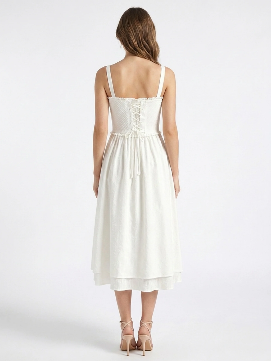 AMBEROUX Women's Ruffle Hem Button-Front Cami Midi Dress