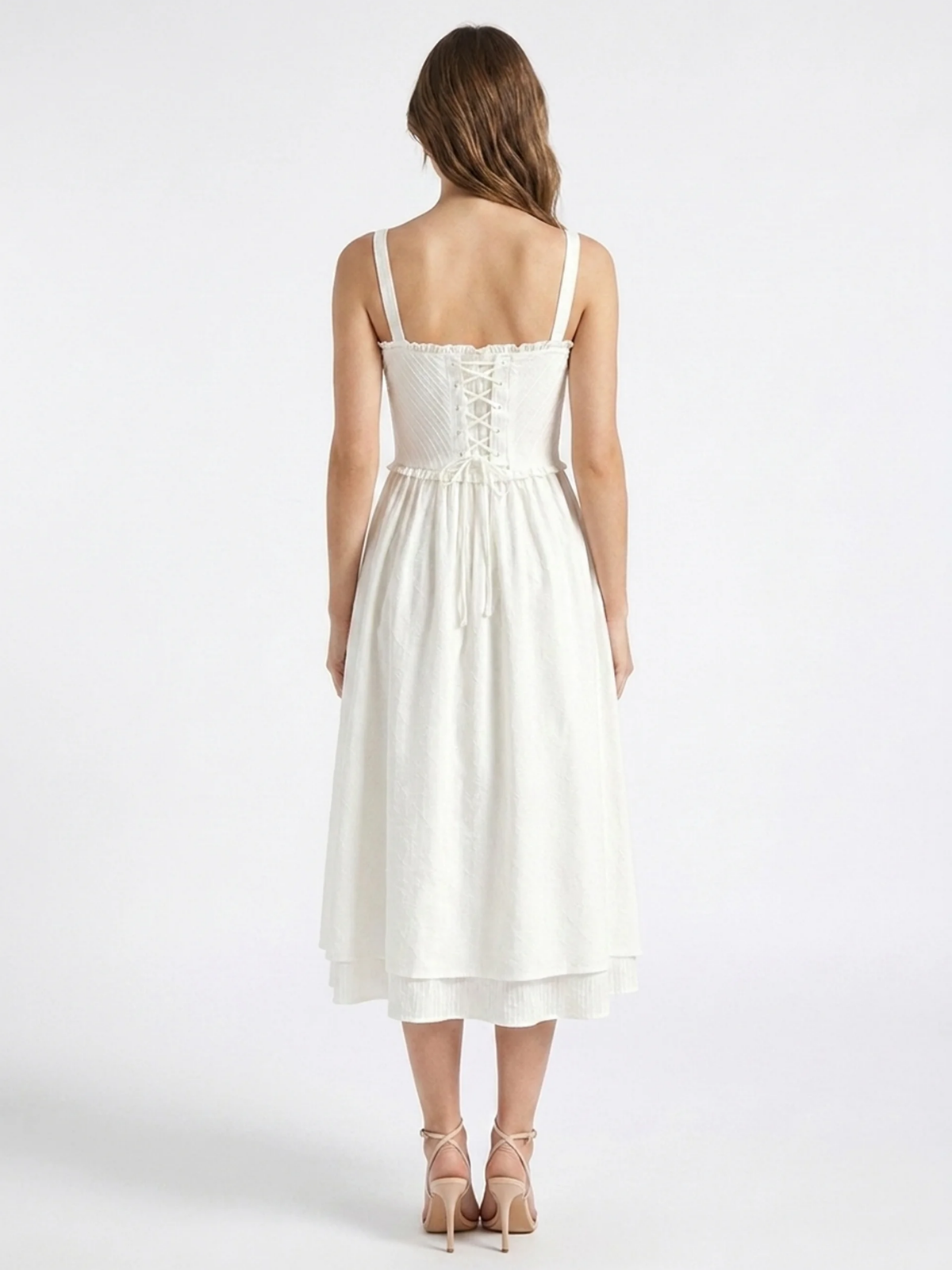 AMBEROUX Women's Ruffle Hem Button-Front Cami Midi Dress