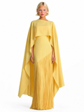 CORALEEN Women's Fringe Cape Asymmetric Maxi Dress
