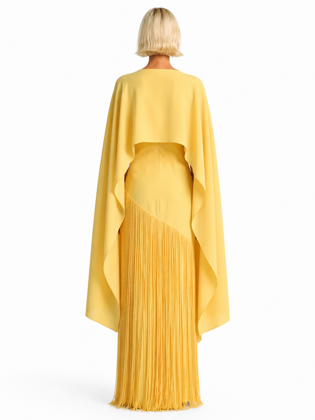 CORALEEN Women's Fringe Cape Asymmetric Maxi Dress