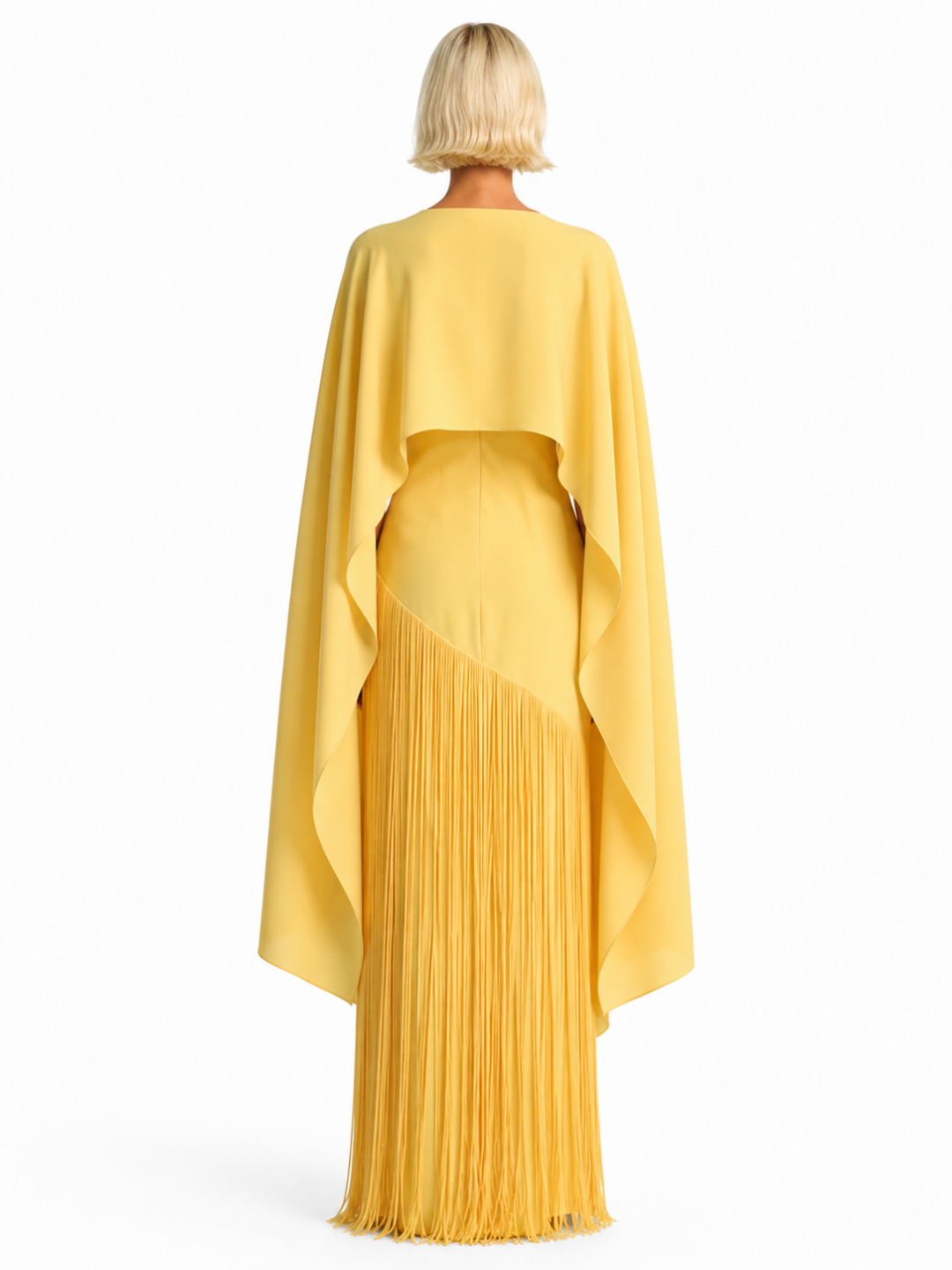 CORALEEN Women's Fringe Cape Asymmetric Maxi Dress