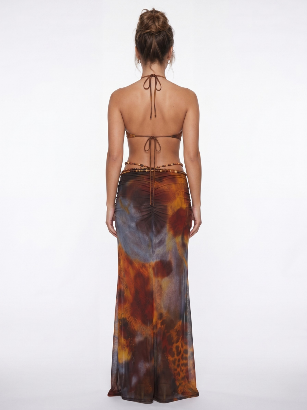 ROSALIND Women's Animal Print Deep Plunge Halterneck Maxi Dress