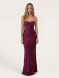 MARABEL Women's Sequin Sweetheart Satin Maxi Dress with Lace-Up Back