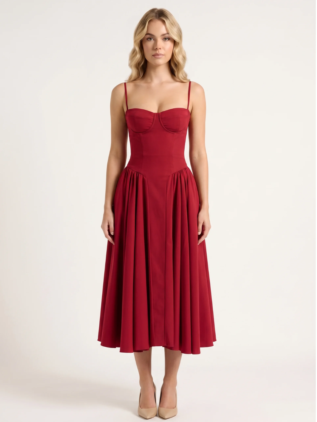 ZAHA Women's Strapless Corset Bodice Full-Skirt Midi Dress