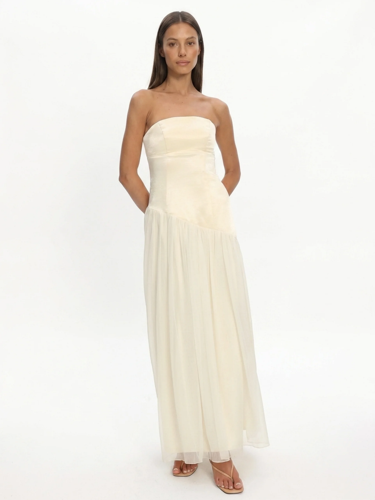 ELOUAN Women's Strapless Asymmetric Drop-Waist Maxi Dress
