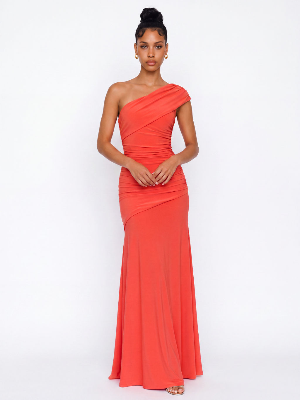 AMANCIA Women's One-Shoulder Ruched Asymmetric Maxi Dress