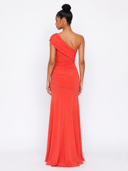 AMANCIA Women's One-Shoulder Ruched Asymmetric Maxi Dress