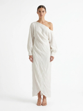 AMBERDINE Women's Linen One-Shoulder Maxi Dress