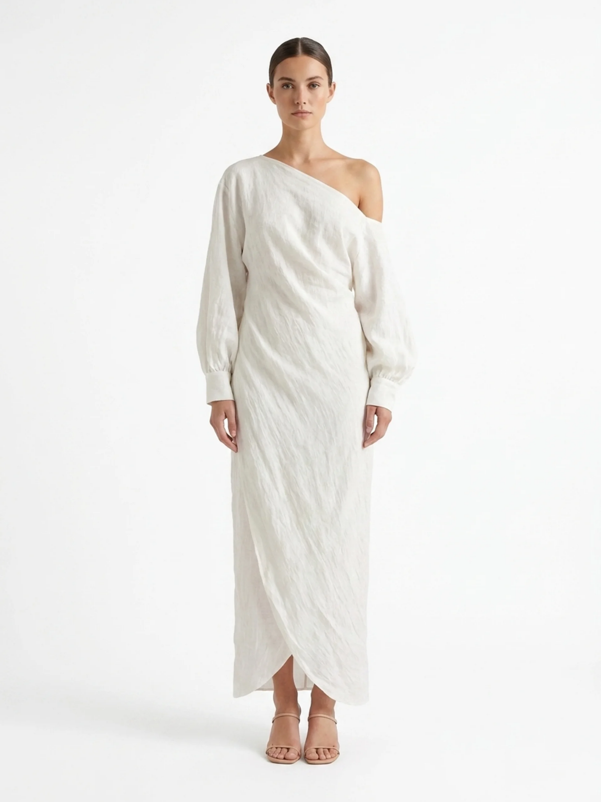 AMBERDINE Women's Linen One-Shoulder Maxi Dress