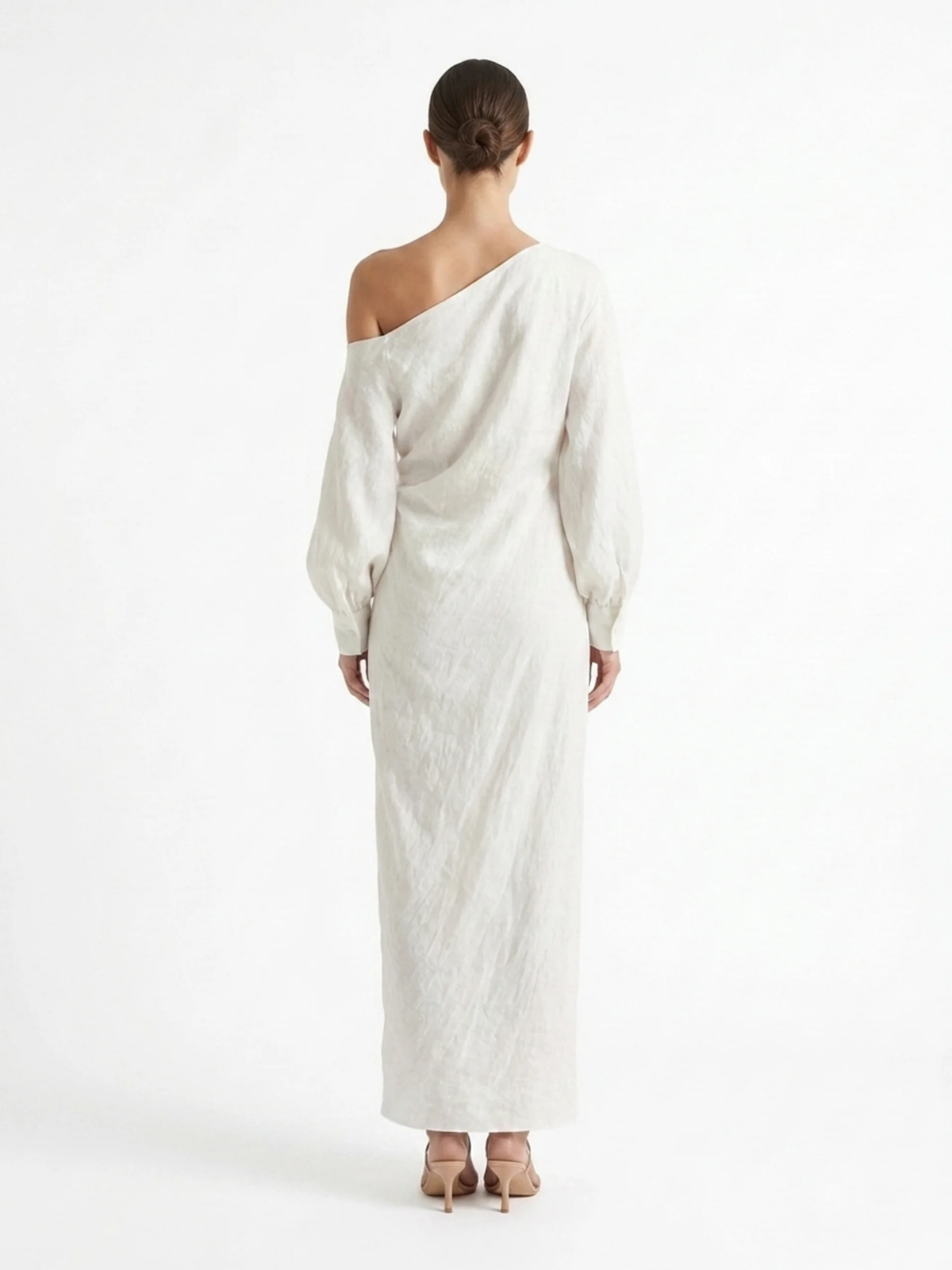 AMBERDINE Women's Linen One-Shoulder Maxi Dress