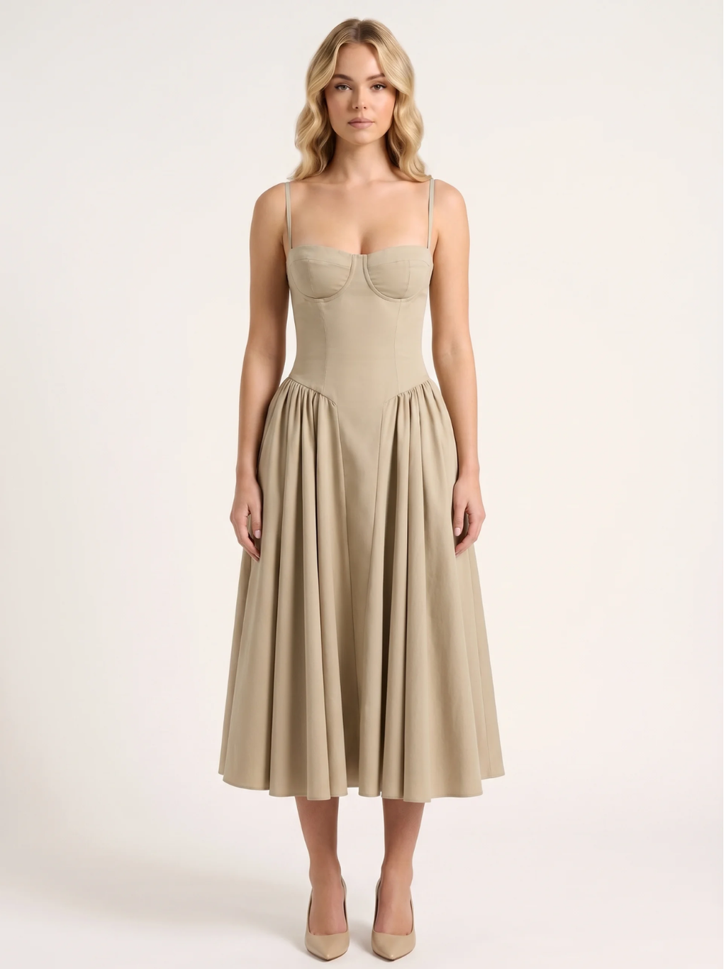 ZAHA Women's Strapless Corset Bodice Full-Skirt Midi Dress