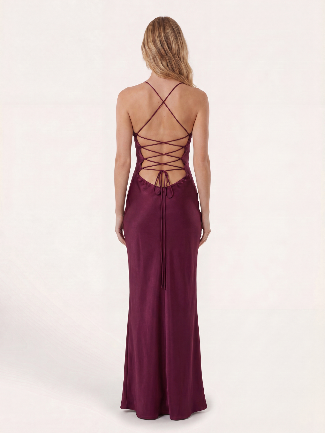 MARABEL Women's Sequin Sweetheart Satin Maxi Dress with Lace-Up Back